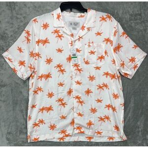 NWT Original Penguin‎ Men's Hawaiian Shirt Size L Russet Orange Palms Print